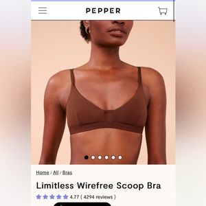 Pepper Limitless Wirefree Scoop Bra in Cocoa, size Small